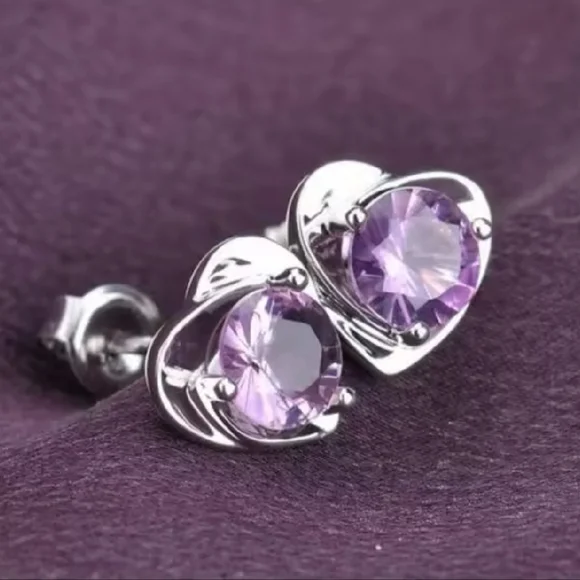 Elegant Purple Gemstone Stud Earrings - Picture 2 of 4